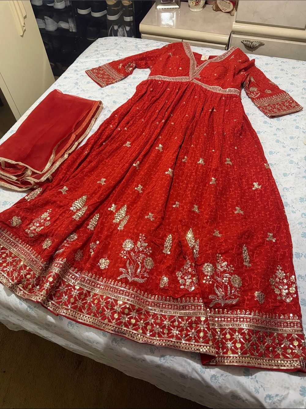 Elegant Embellished Orange Anarkali